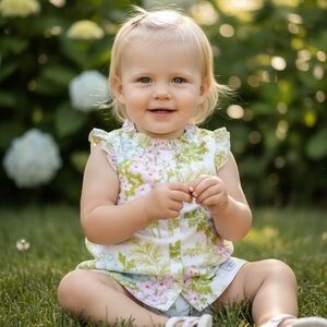 SweetHoney Floral Baby Dress - Green and Pink 3T